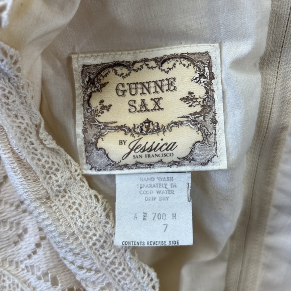 Vintage Gunne Sax Dress Size 7 Crochet Lace Corset Prairie Cottagecore Wedding - Picture 3 of 16